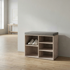 Meuble Chaussures 50cm Banc Coussin | Blanc Cérusé 5 Paires