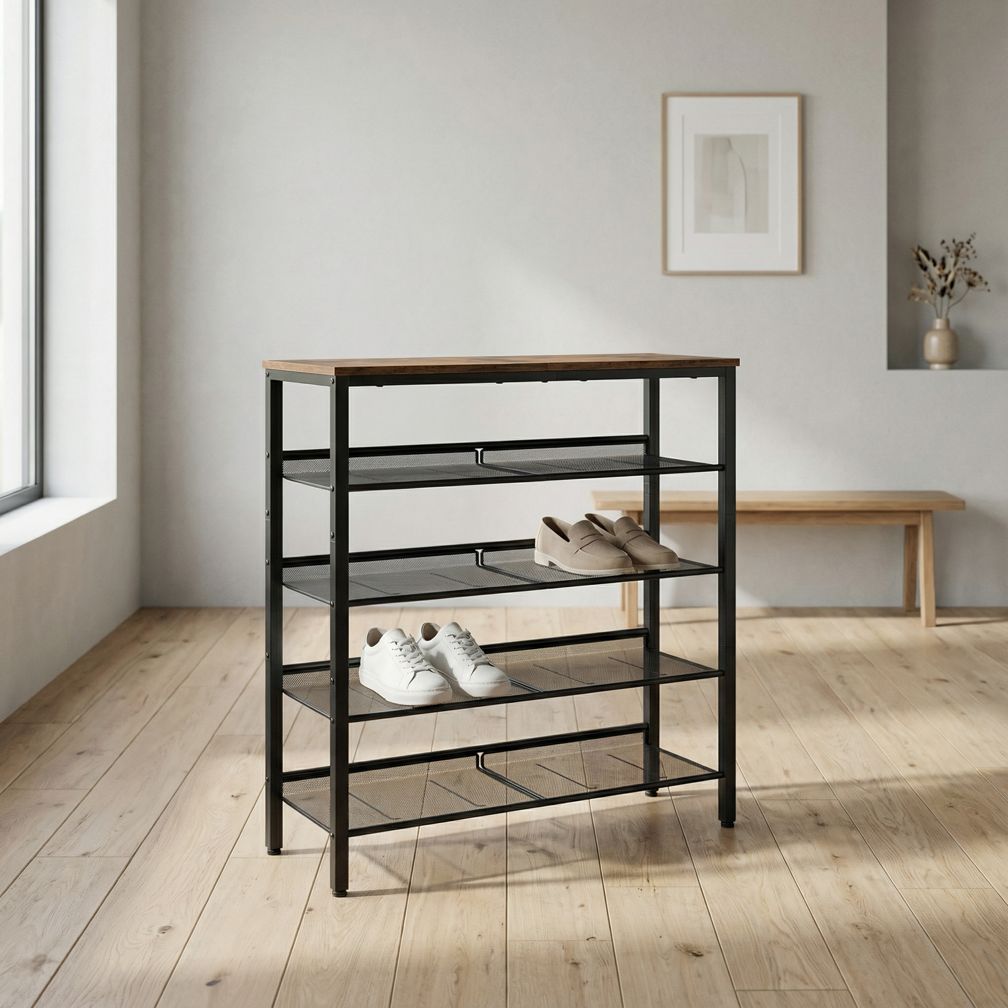 Meuble Chaussures Métal 5 Niveaux | Industriel Grillage 75cm