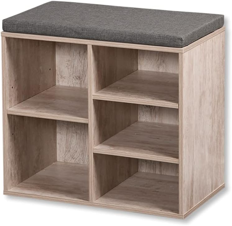 Kesper Meuble à Chaussures avec Coussin d'assise, matériau : Panneau de Fibres, Dimensions : l 51,5 x H 48 x L 29,5 cm, Couleur : Blanc cérusé 15911