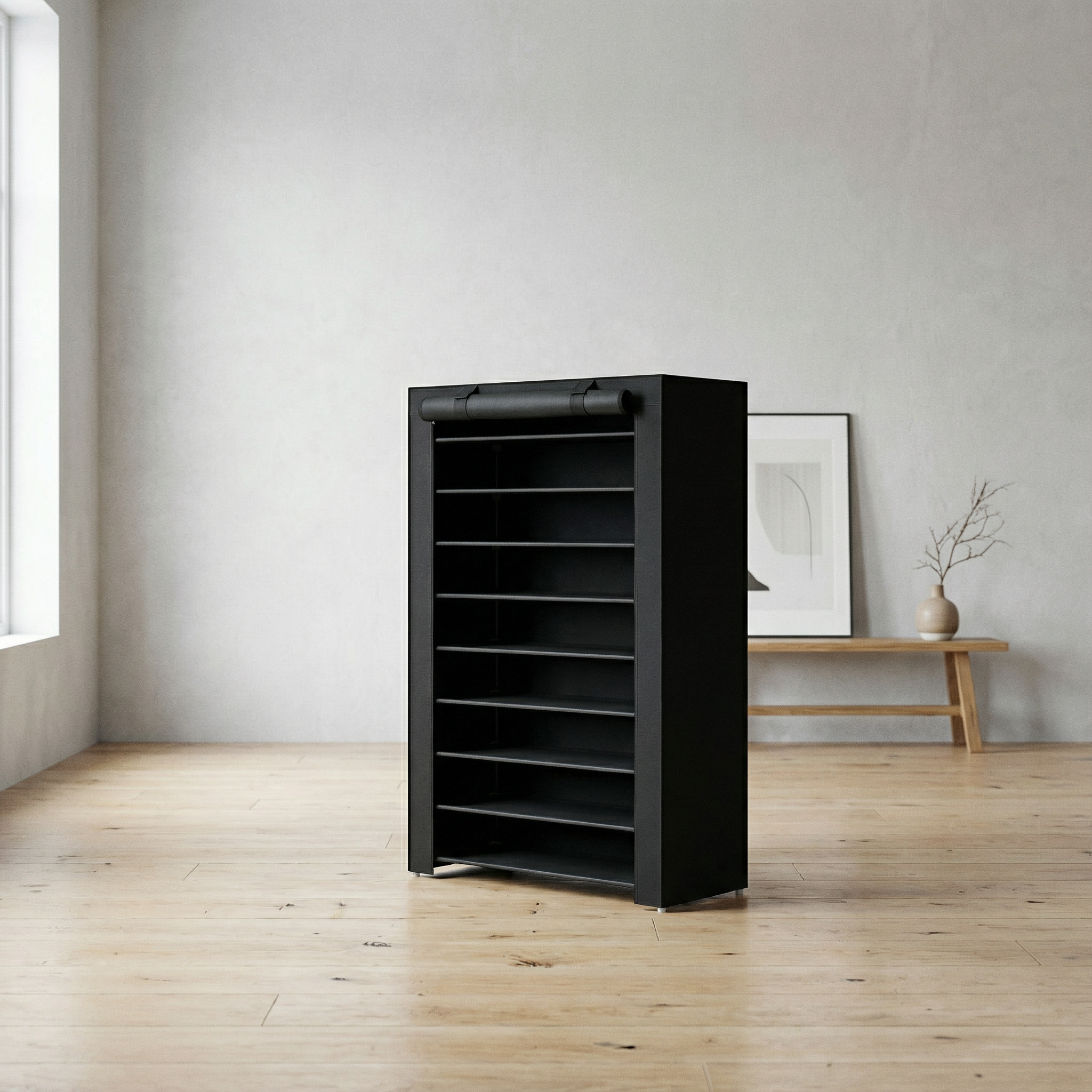 Étagère Chaussures plastique 10 Niveaux Housse | Tissu Noir 40 Paires