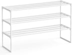 SONGMICS Étagère à Chaussures 3 Niveaux, Porte-Chaussures en Métal, à l’Endroit ou à l’Envers, pour 16-20 Paires, Empilable, pour Couloir, 30 x 92 x 55 cm, Blanc Perle LSA303W03