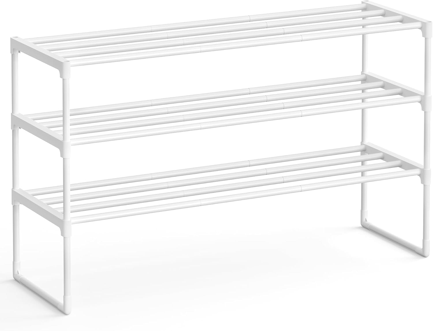 SONGMICS Étagère à Chaussures 3 Niveaux, Porte-Chaussures en Métal, à l’Endroit ou à l’Envers, pour 16-20 Paires, Empilable, pour Couloir, 30 x 92 x 55 cm, Blanc Perle LSA303W03