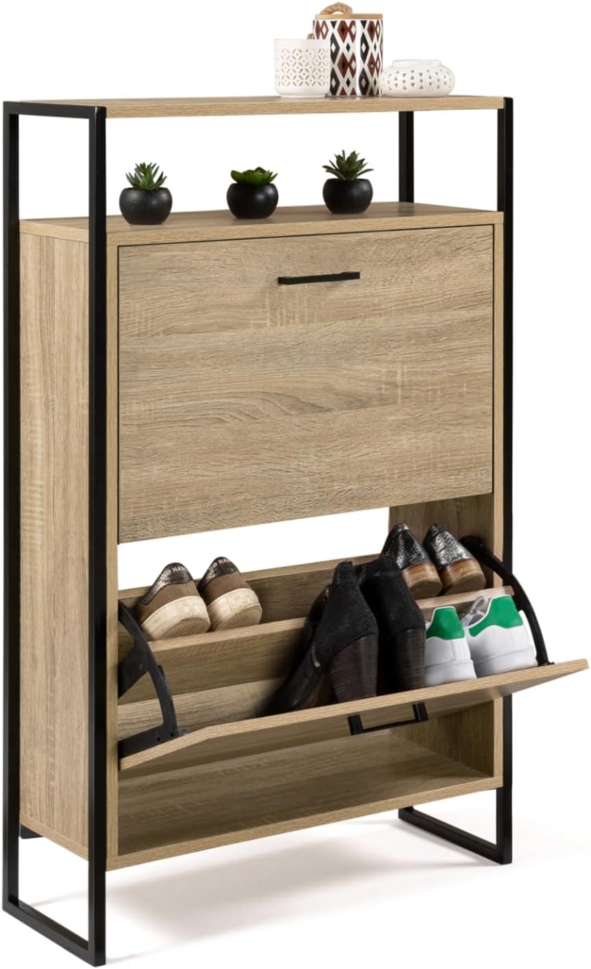 IDMarket - Meuble à chaussures 12 paires LUIS 2 portes avec étagère supérieure design industriel