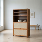 Meuble Chaussures Bois Rotin Tressé | Style Chinois Noir