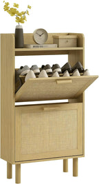 HOMCOM Meuble à Chaussures étagère à Chaussures Armoire 2 Portes abattants 12 Paires, Effet résine tressée Design bohème - dim. 80L x 24,5l x 110H cm chêne