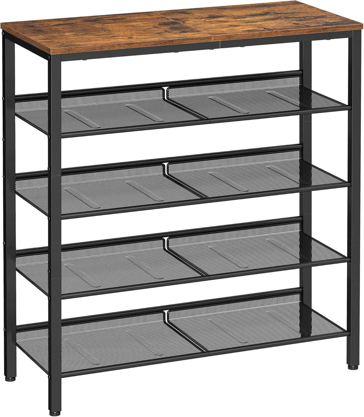VASAGLE Étagère Chaussure 5 Niveaux, Porte-Chaussures, Range-Chaussures, avec 4 Étagères Grillagées, 1 Grand Dessus pour Sacs, pour Entrée, en Métal, Industriel, Marron Rustique et Noir LBS038B01
