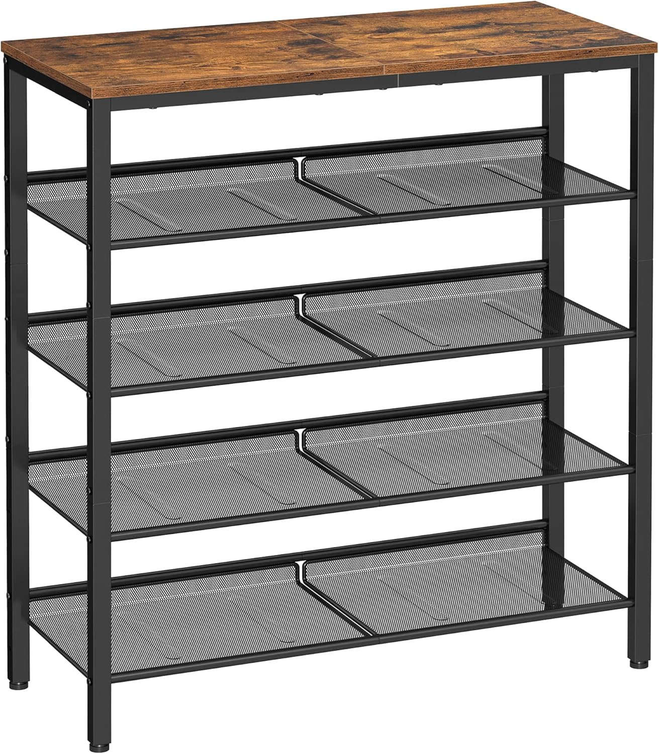 VASAGLE Étagère Chaussure 5 Niveaux, Porte-Chaussures, Range-Chaussures, avec 4 Étagères Grillagées, 1 Grand Dessus pour Sacs, pour Entrée, en Métal, Industriel, Marron Rustique et Noir LBS038B01