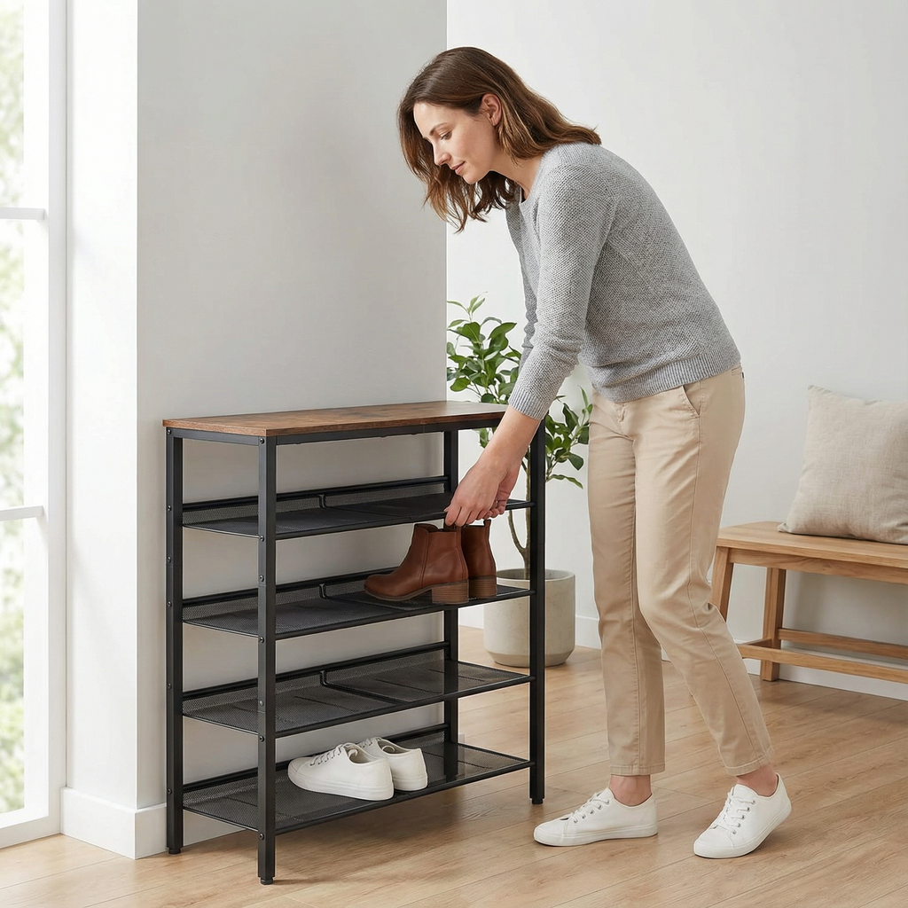 Meuble Chaussures Métal 5 Niveaux | Industriel Grillage 75cm