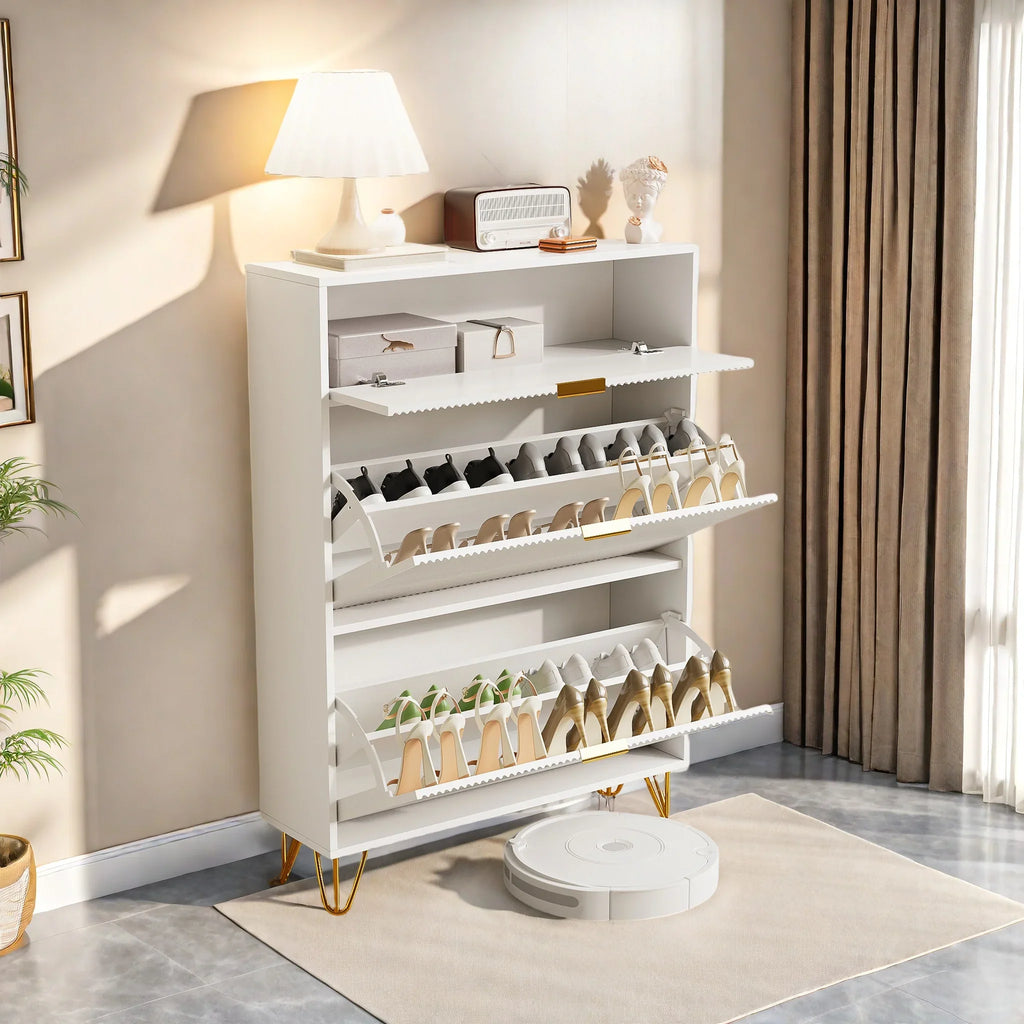 meuble a chaussure armoire 2 Portes + Compartiment Bottes | Blanc