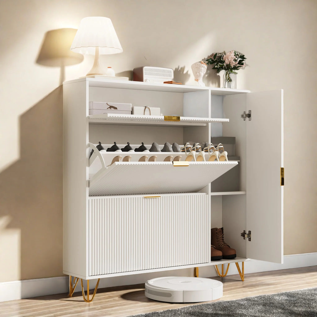 meuble a chaussure armoire 2 Portes + Compartiment Bottes | Blanc