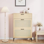 Meuble Chaussures Entrée Rotin Bois Clair | 80cm Pieds Métal