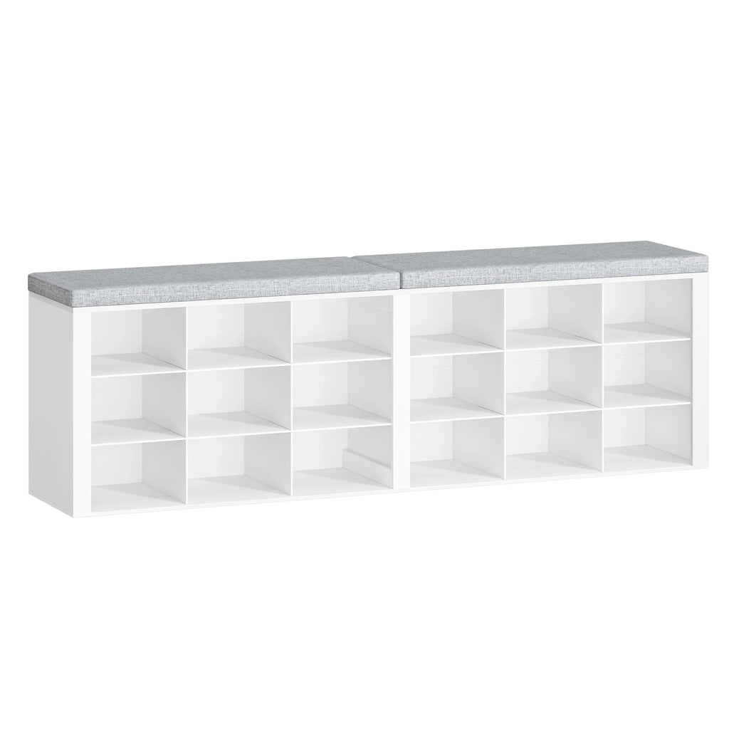 Banc  meuble a chaussure bas long 150cm | 18 Compartiments Blanc