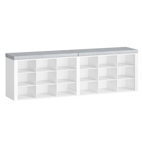 Banc  meuble a chaussure bas long 150cm | 18 Compartiments Blanc