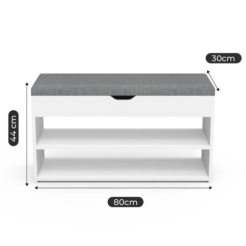Banc Coffre à Chaussures 3 Niveaux | Blanc Gris 80cm