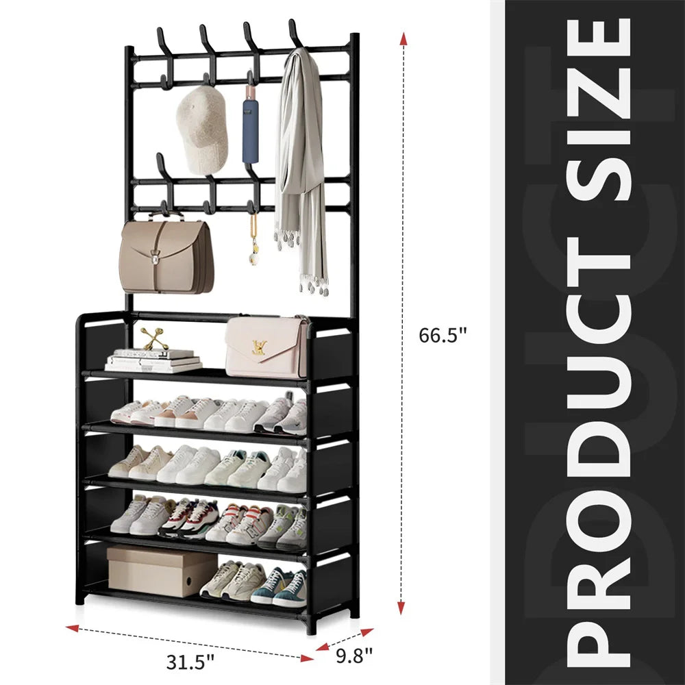 Meuble Chaussures + Porte-Manteau | Métal 5 Niveaux 169cm