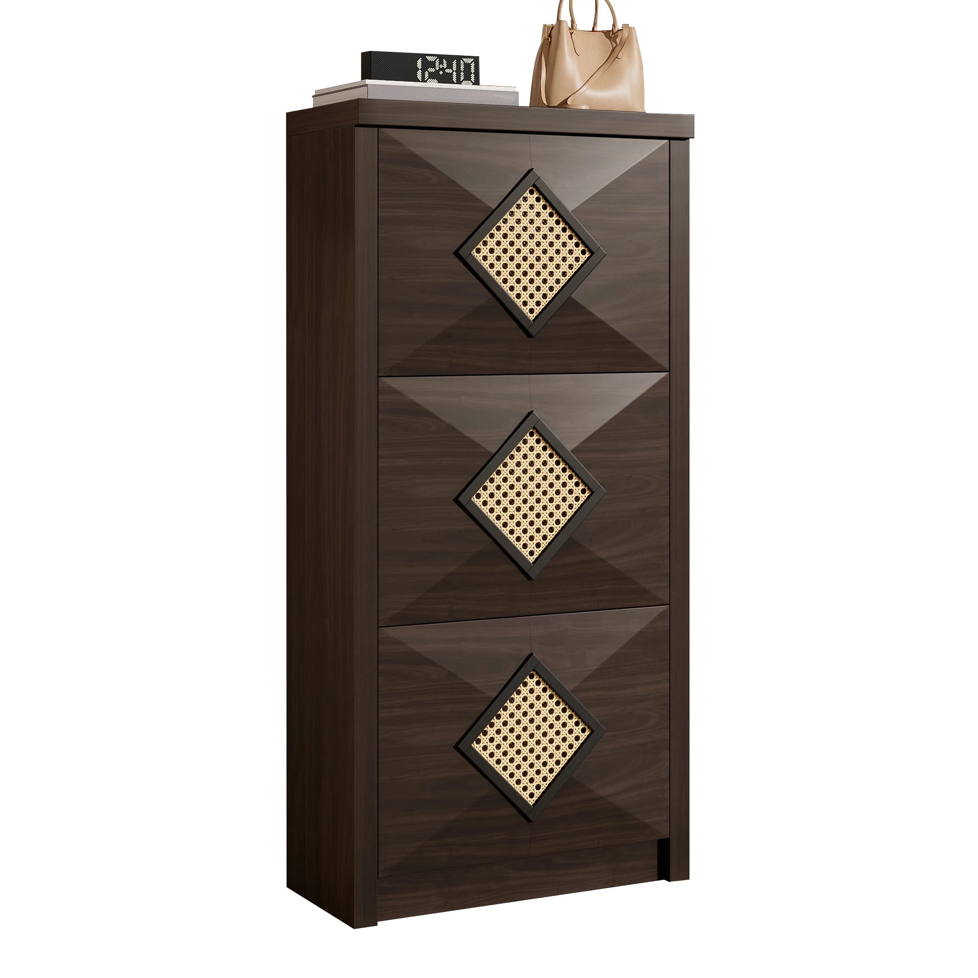 Meuble Chaussures Vintage Bois Foncé | 3 Compartiments 54cm