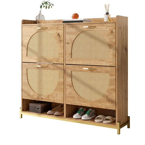 Grand Meuble Chaussures 4 Portes Rotin | Bois Métal 100cm