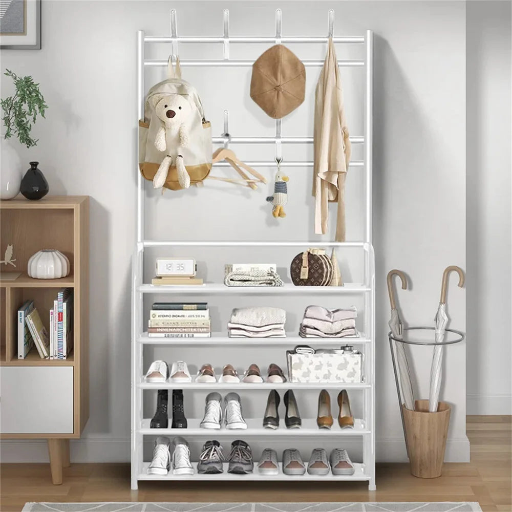 Meuble Chaussures + Porte-Manteau | Métal 5 Niveaux 169cm