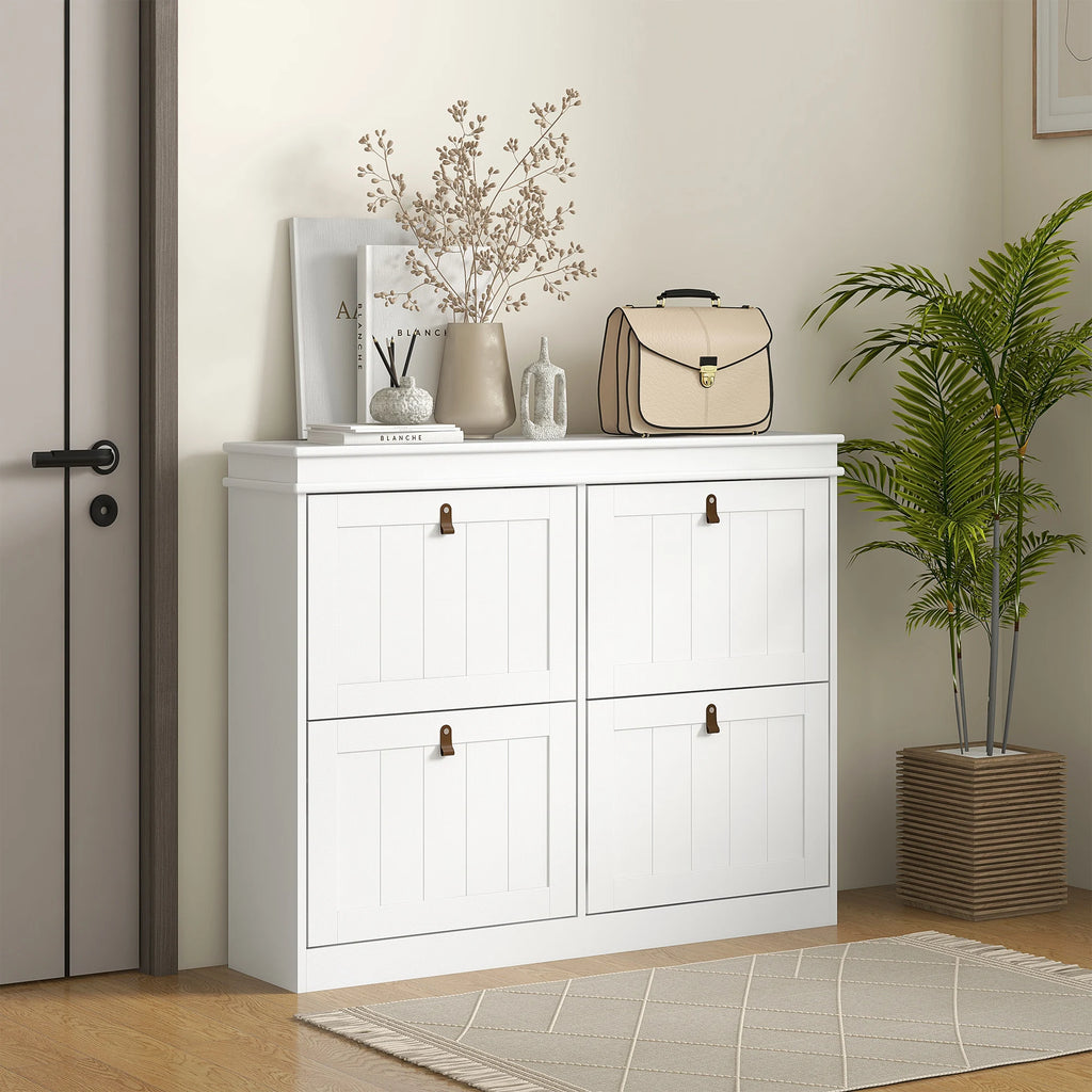 Meuble Chaussures 4 Portes Basculantes | Blanc 105cm