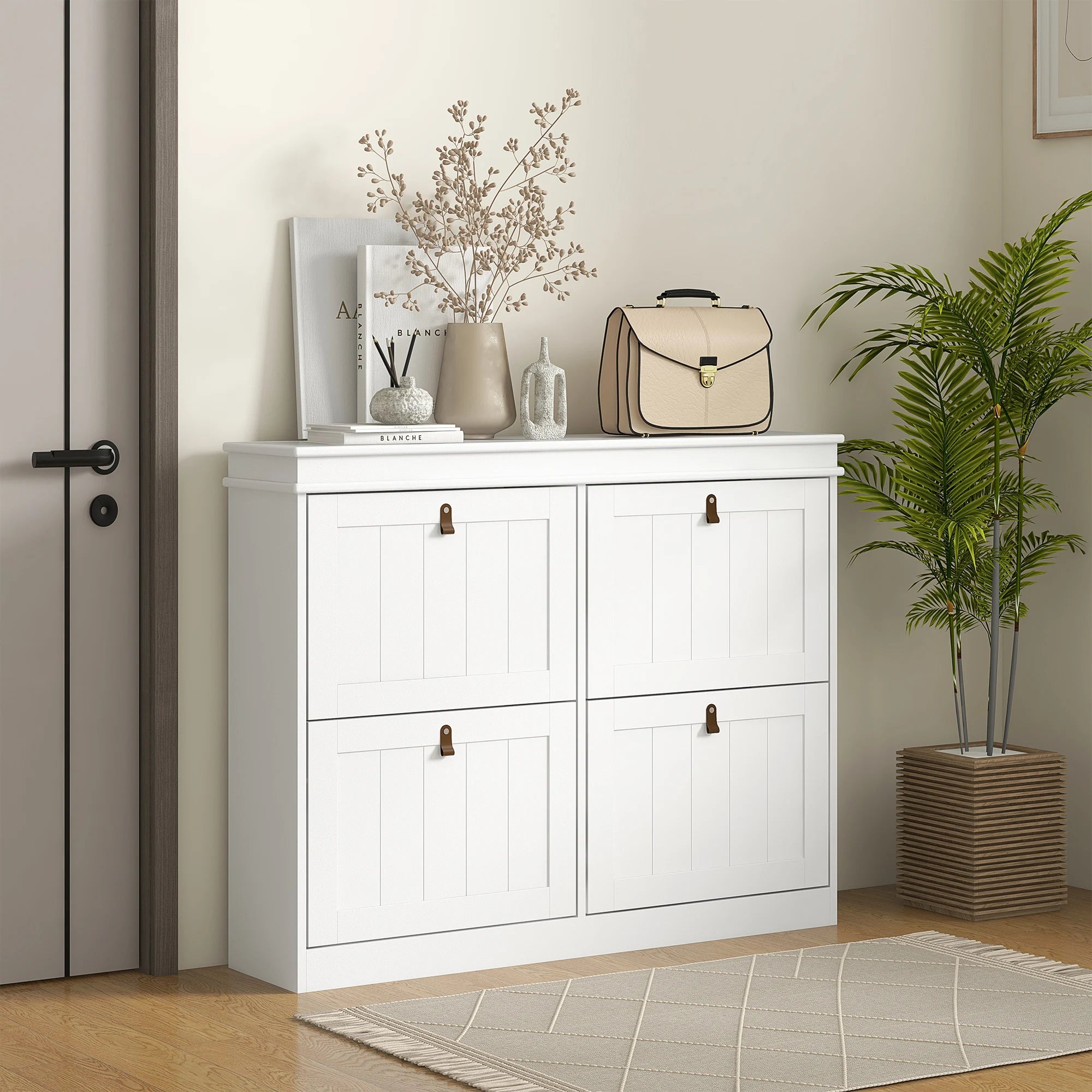 Meuble Chaussures 4 Portes Basculantes | Blanc 105cm