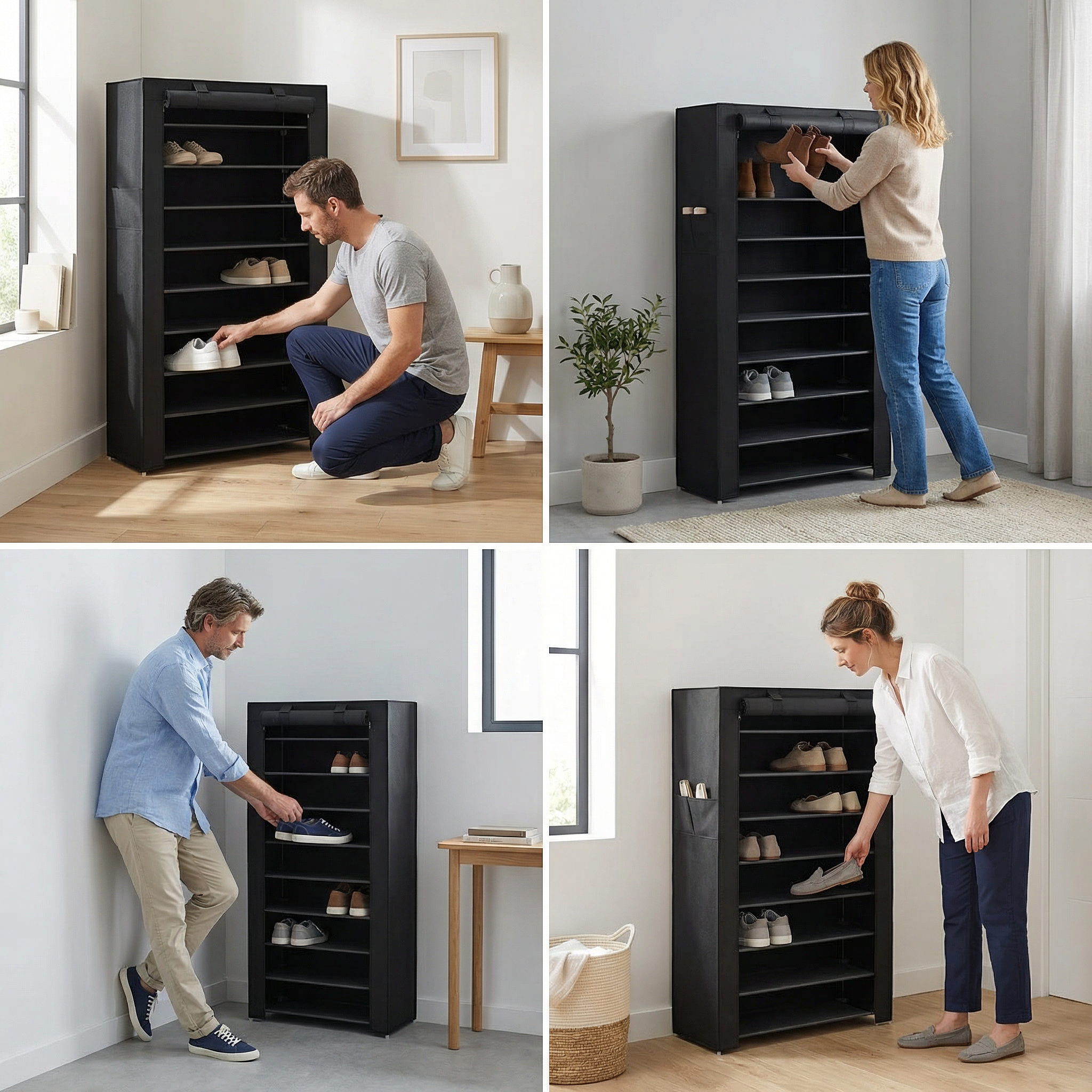 Étagère Chaussures plastique 10 Niveaux Housse | Tissu Noir 40 Paires