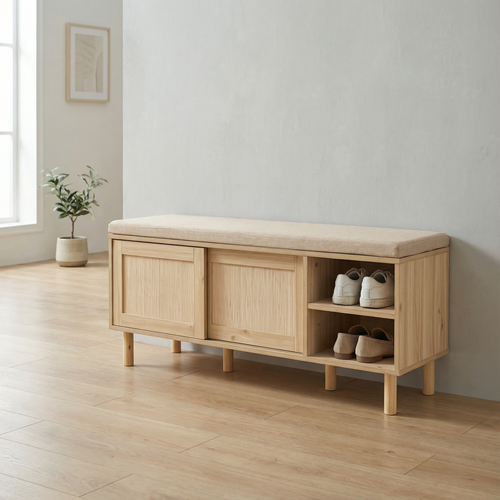 Banc Chaussures Portes Coulissantes Bambou 121cm