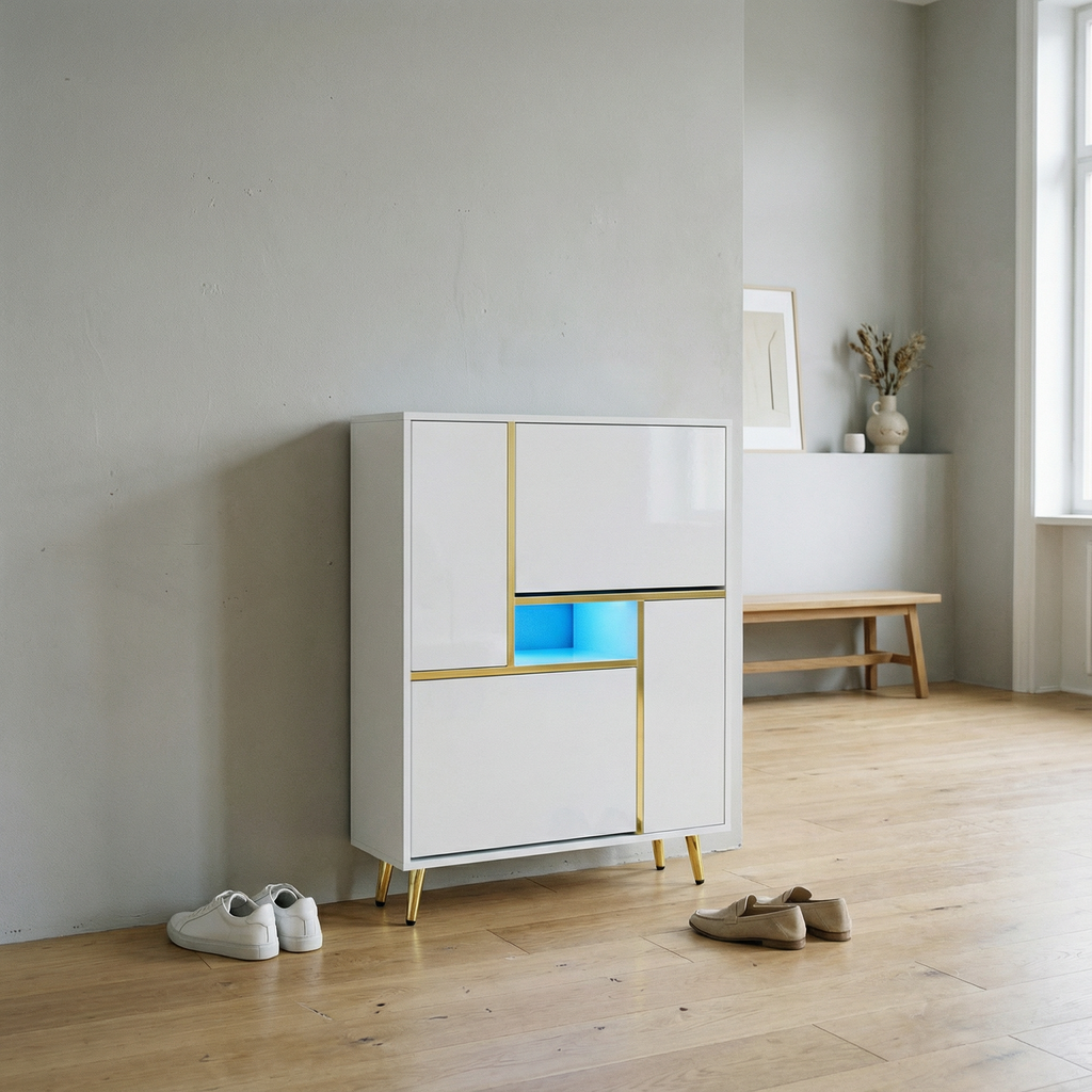 Meuble Chaussures Original LED 16 Couleurs | Blanc Brillant